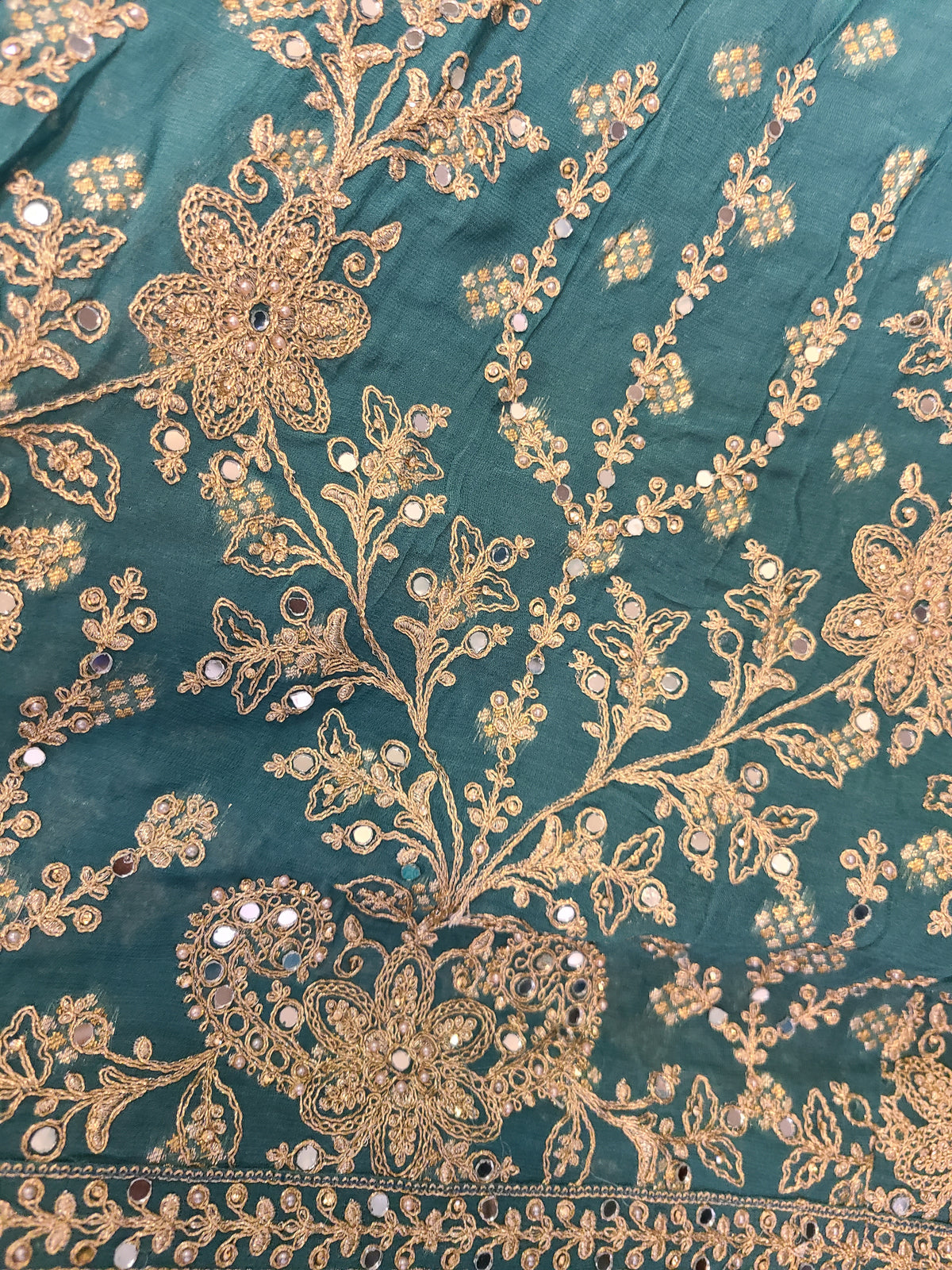 Teal Gold Embroidered Lehenga
