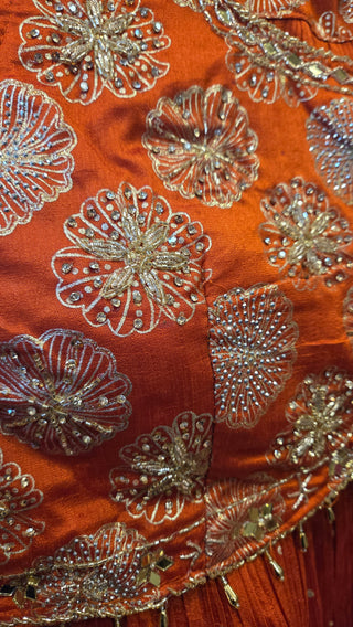 Orange and Gold Floral Silk Lehenga