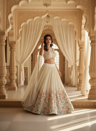 Off White Floral Lehenga