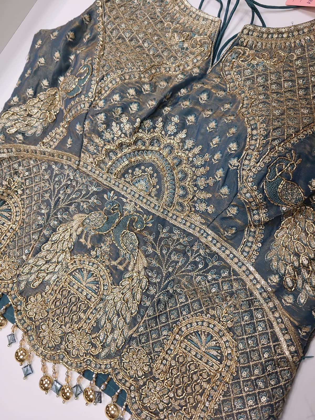 Grey Gold Corset Lehenga