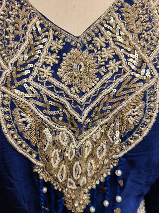 Royal Blue Embroidered Top and Skirt Set