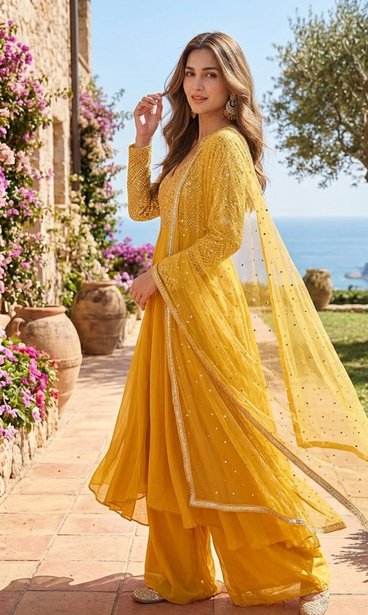 Mustard Yellow Embroidered Anarkali Set
