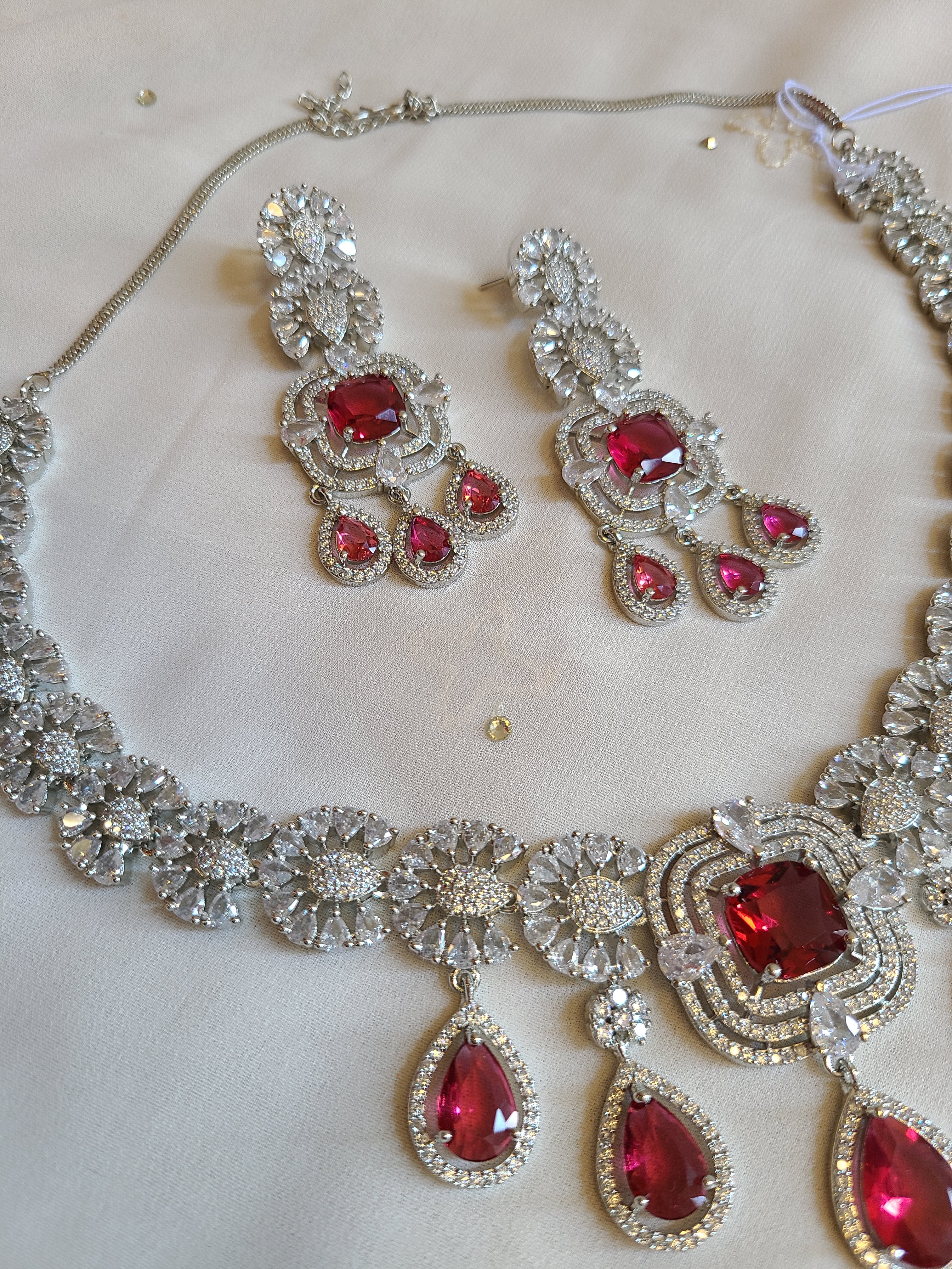 Statement Red CZ Necklace Set