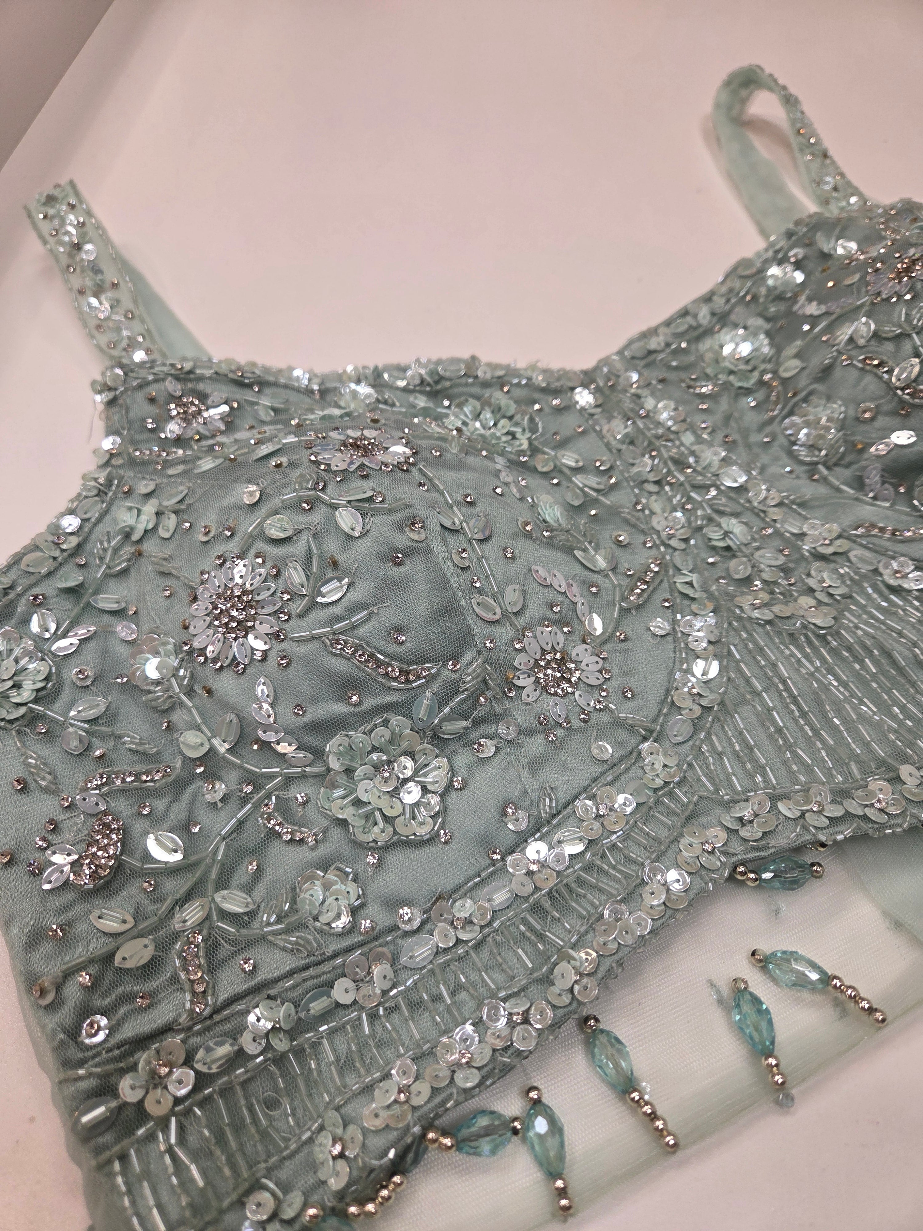 Powder Blue Lotus Lehenga Set