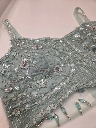 Powder Blue Lotus Lehenga Set