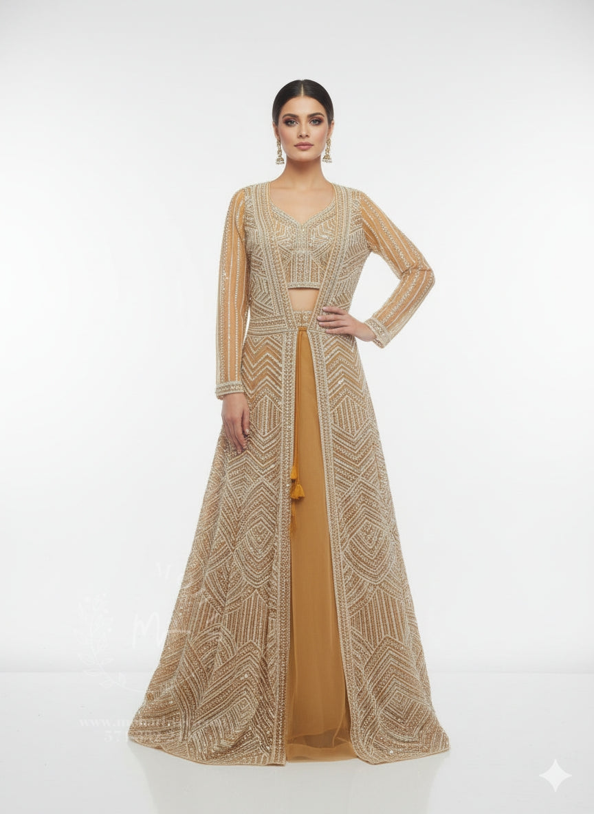 Beige-Mustard-Gold Floor-Length Gown