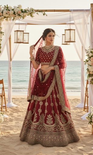 Maroon Gold Bridal Lehenga Set