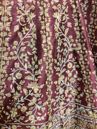 Burgundy Gold Embroidered Lehenga Choli with dupatta