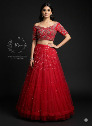 Red Embroidered Lehenga Choli Set