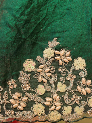 Forest Green Embroidered Satin Pre-Stitched Saree