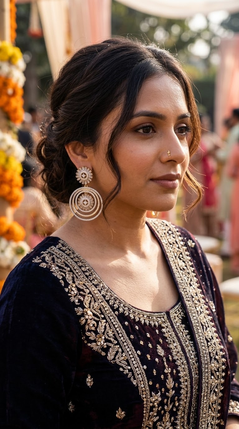 Two-Tone Sunburst Circle Drop Earrings
