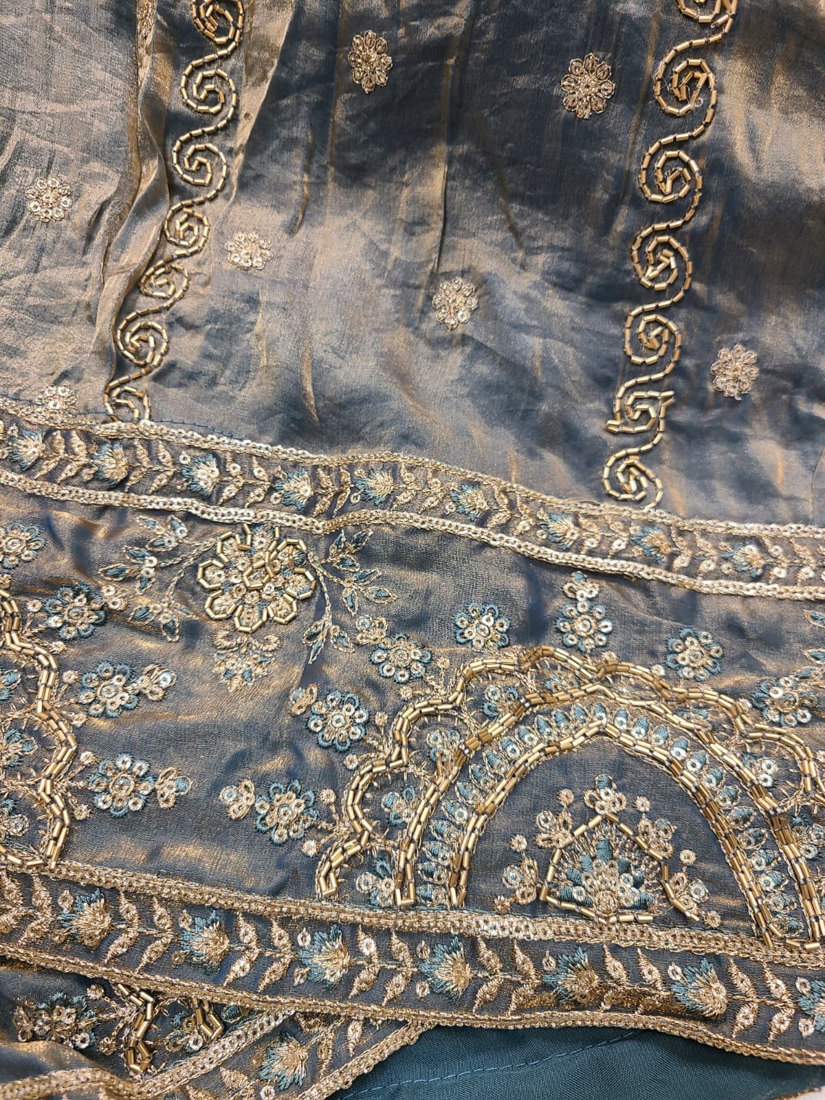 Grey Gold Corset Lehenga