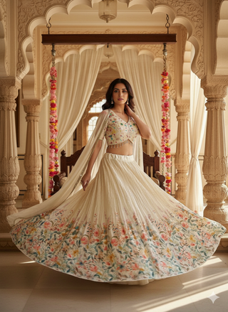 Off White Floral Lehenga