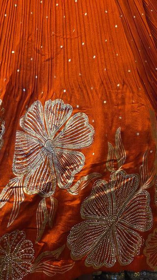 Orange and Gold Floral Silk Lehenga