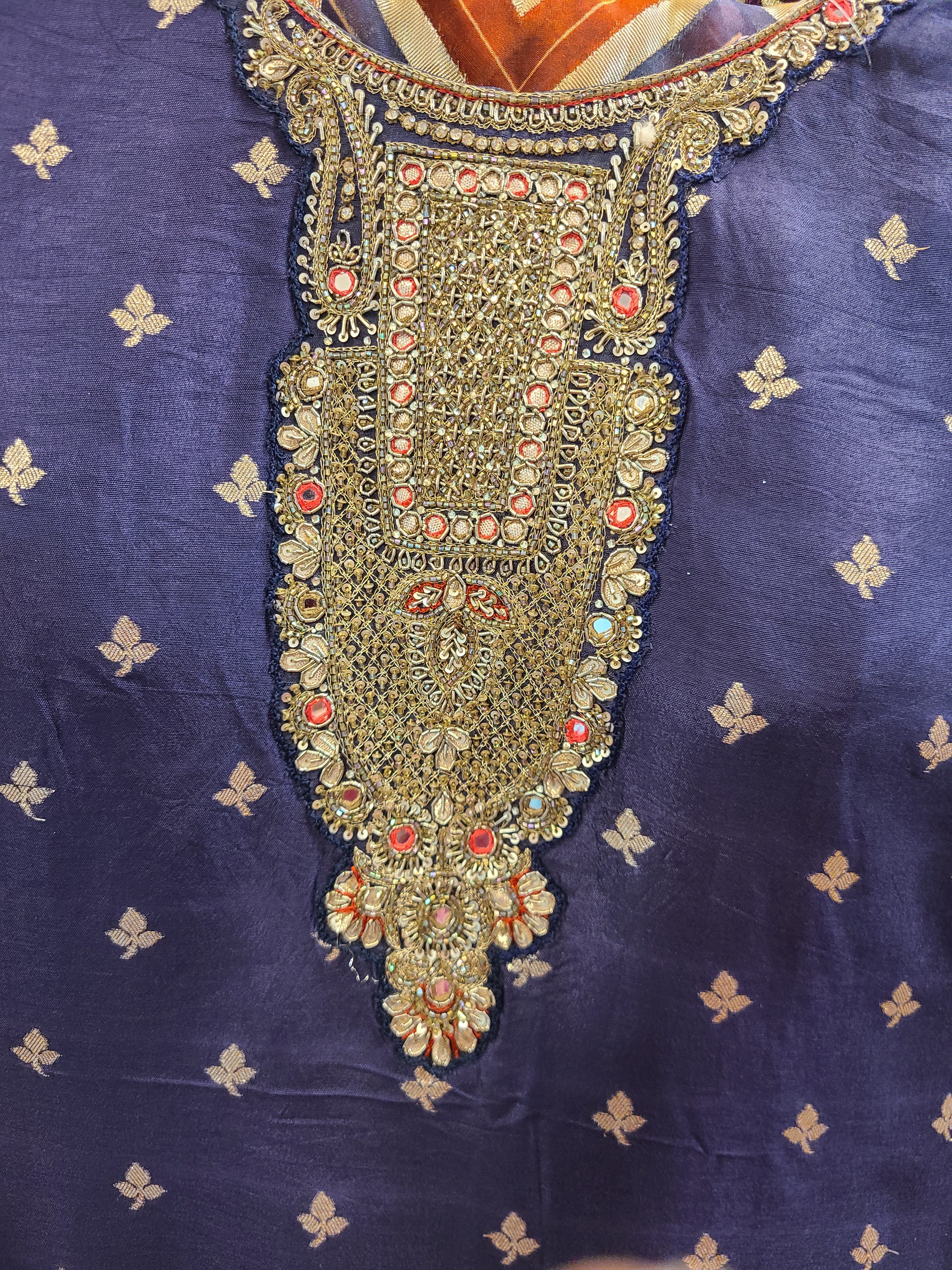 Navy Blue Embroidered Lehenga Choli with Chevron Dupatta