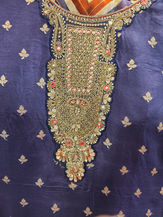 Navy Blue Embroidered Lehenga Choli with Chevron Dupatta