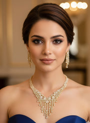 MOHAR statement floral crystal and cubic zirconia necklace set in gold-finish setting