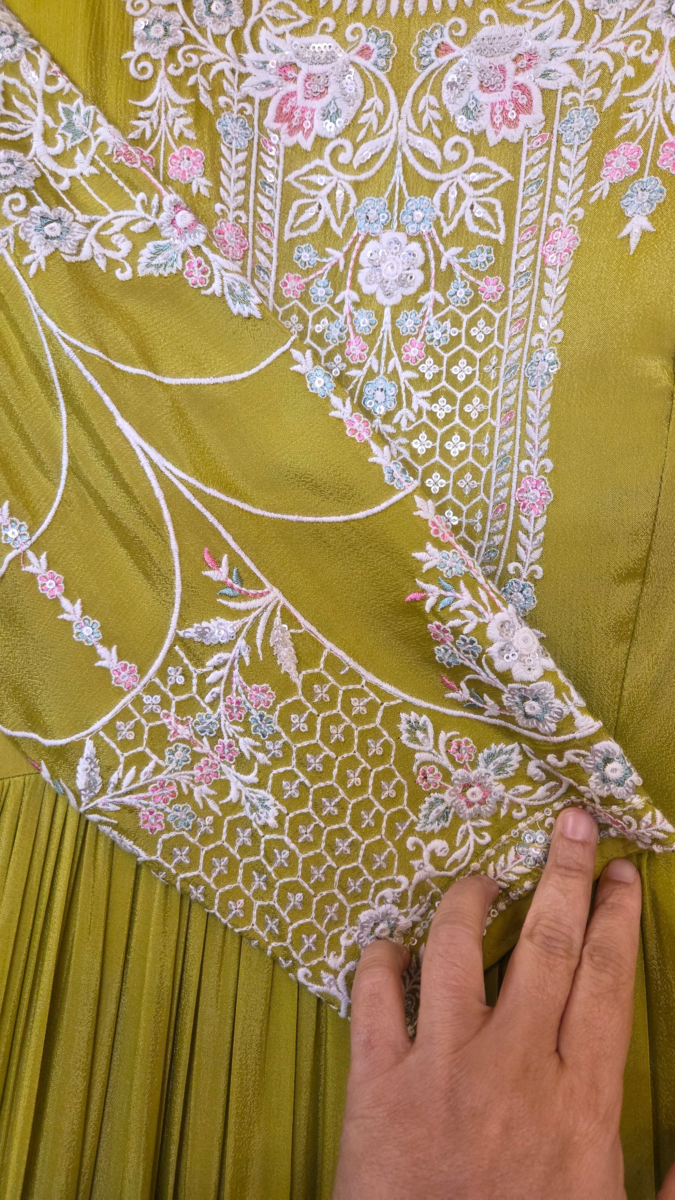 Chartreuse Green Embroidered Anarkali Gown