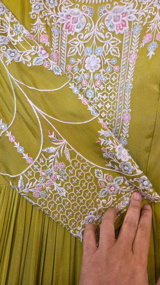 Chartreuse Green Embroidered Anarkali Gown