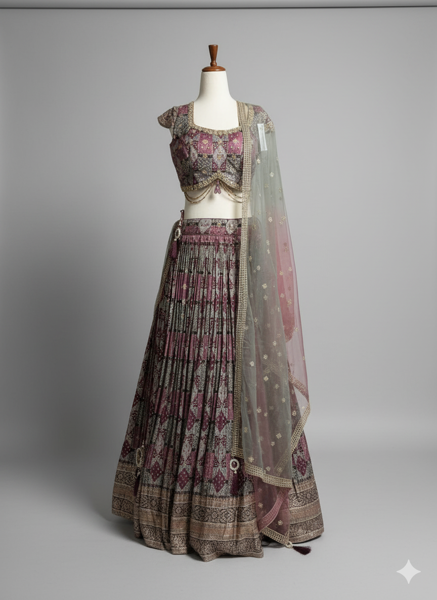Fall printed georgette lehenga
