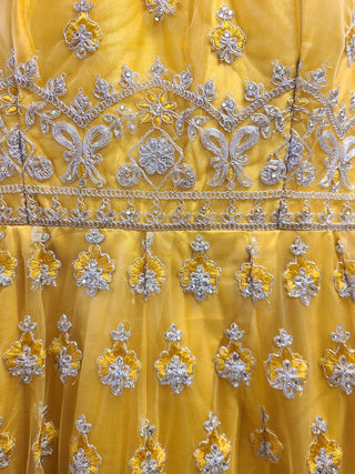 Golden Yellow Silver Embroidered Anarkali Set