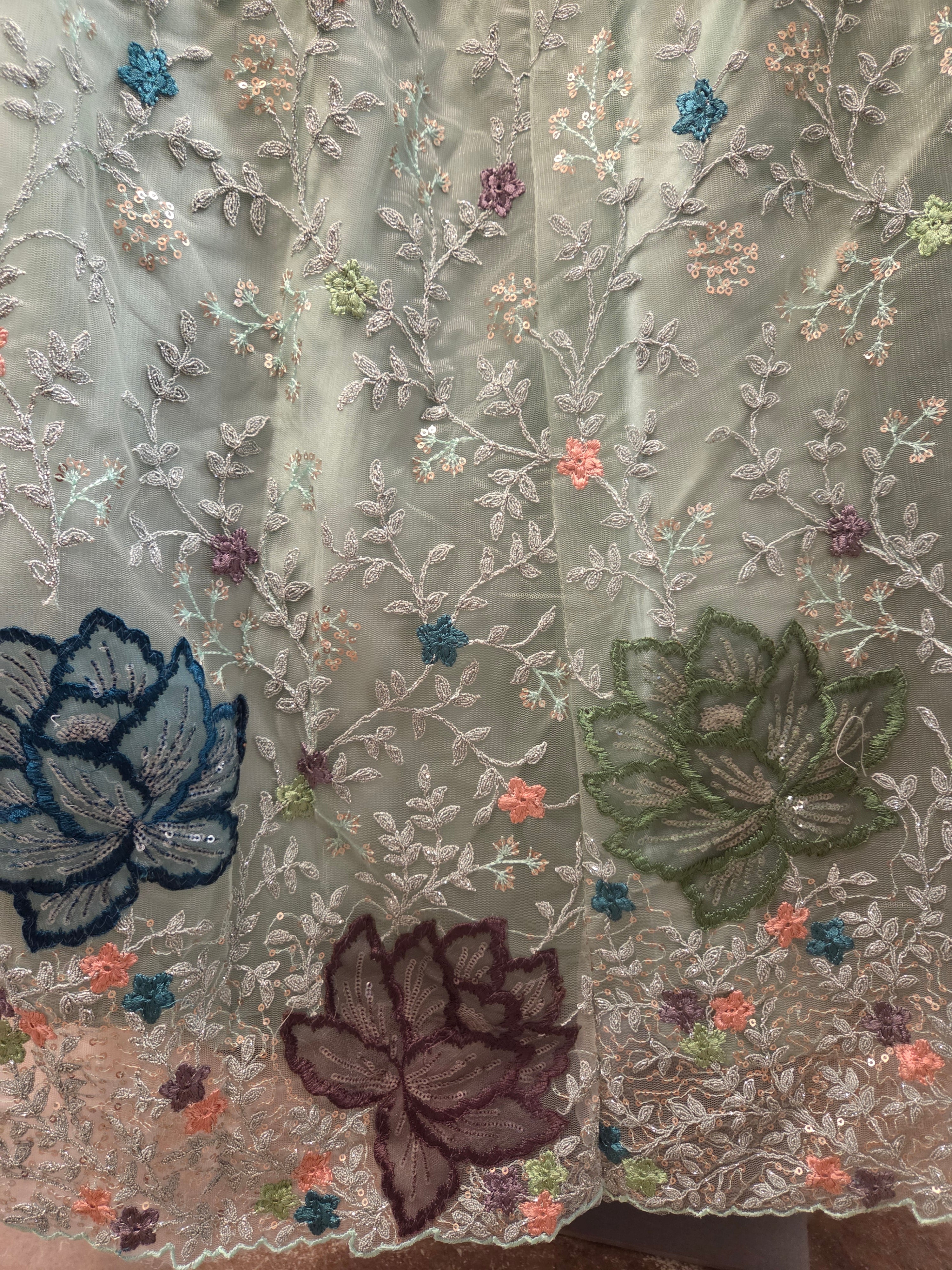 Powder Blue Lotus Lehenga Set