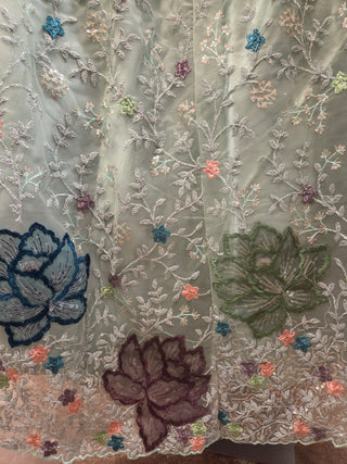 Powder Blue Lotus Lehenga Set