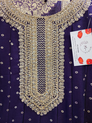 Navy Blue Embroidered Anarkali Gown with Gold Detailing