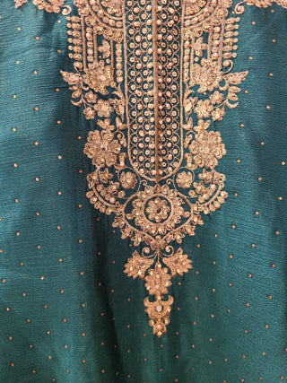 Deep Teal Green Gold Embroidered Sharara Set with Dupatta
