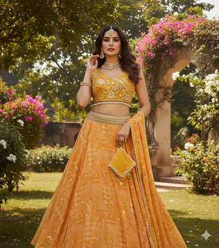Printed sunshine orange lehenga