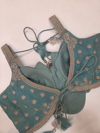Aqua Tiered Zardozi Lehenga Set