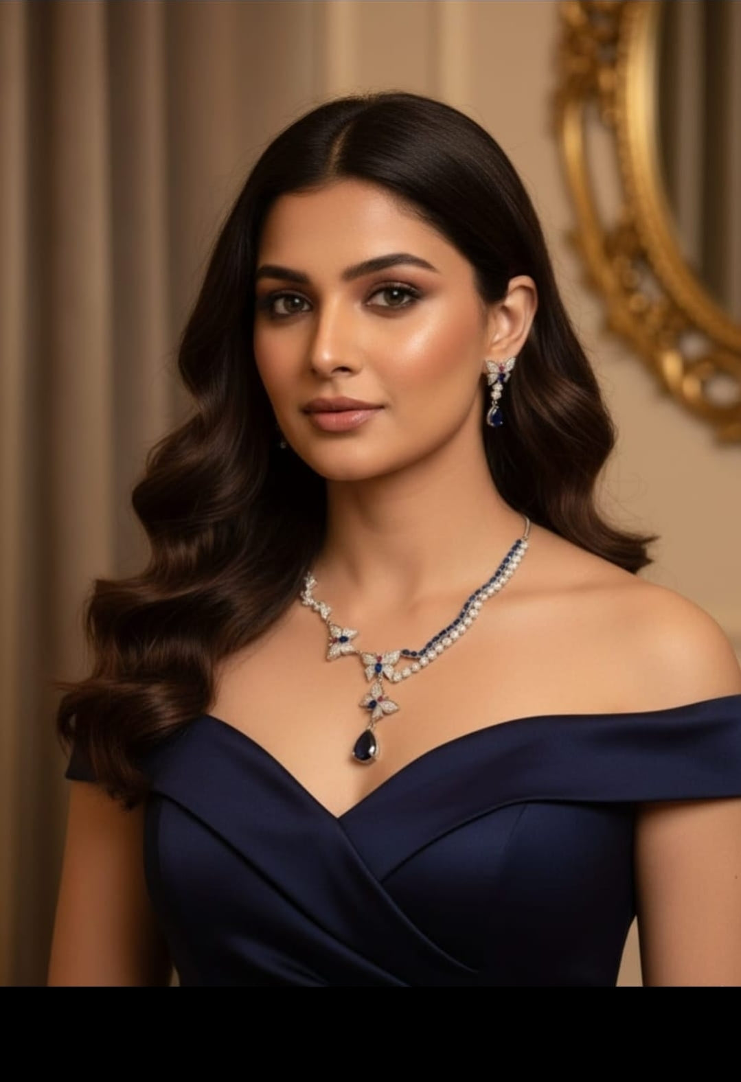 Royal Blue Butterfly AD Stone Necklace Set