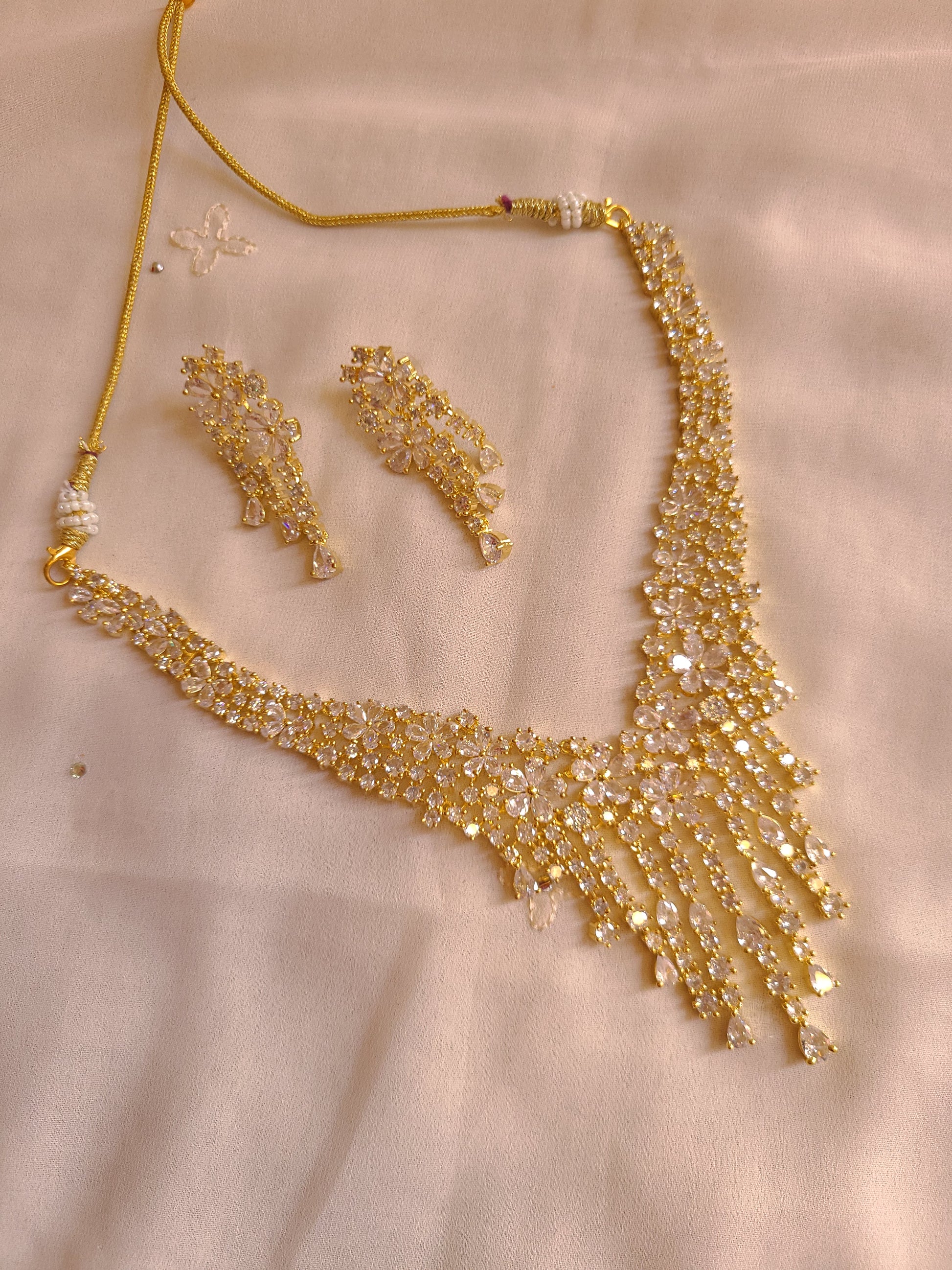 MOHAR statement floral crystal and cubic zirconia necklace set in gold-finish setting