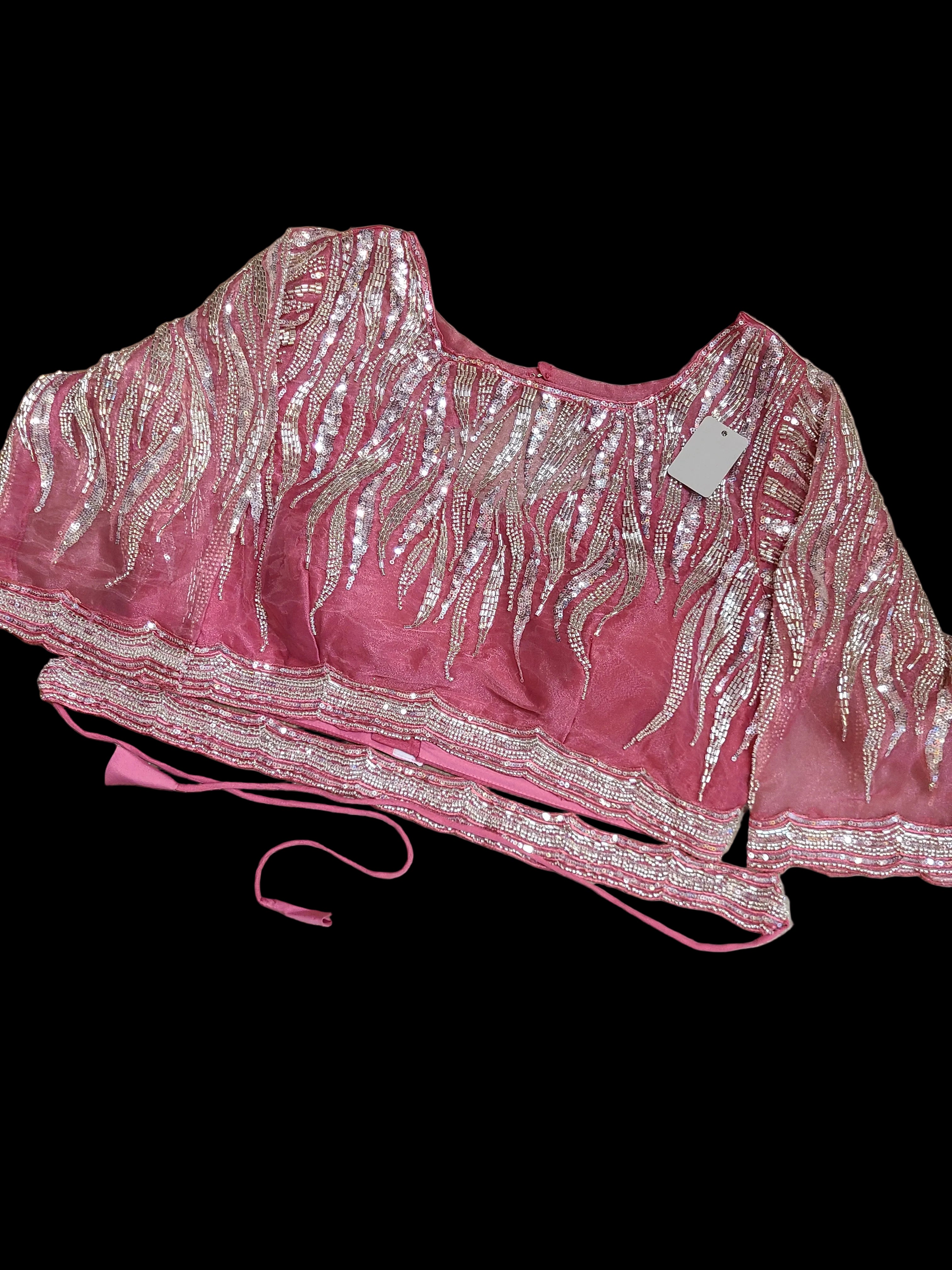 Rose Pink Embroidered Satin Pre-Stitched Saree