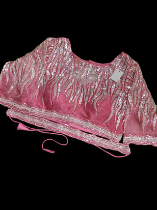 Rose Pink Embroidered Satin Pre-Stitched Saree