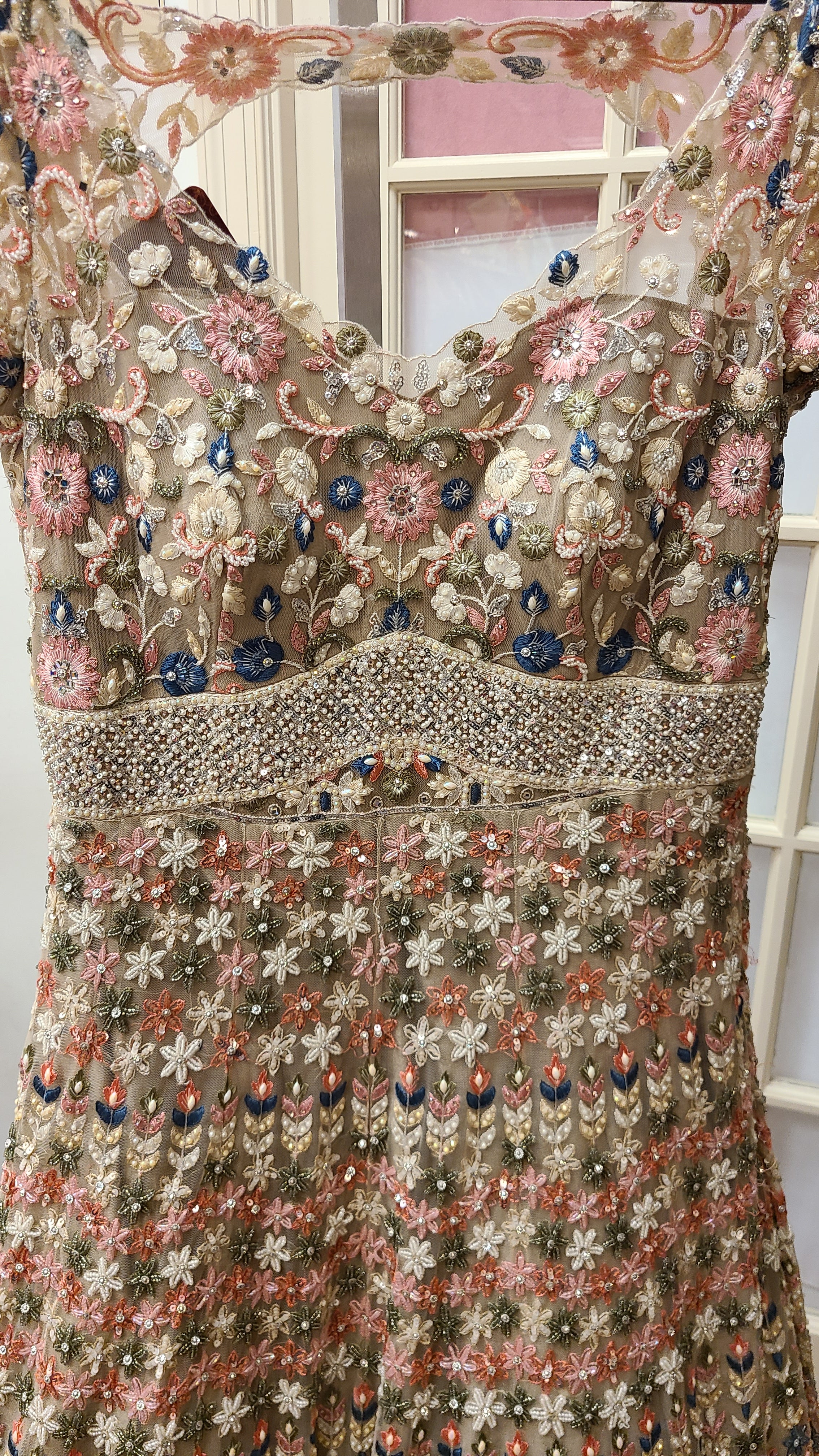 Gold/Olive Base With Pastel Accents Long Gown