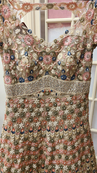 Gold/Olive Base With Pastel Accents Long Gown