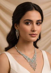 Sparkling Green Diamond Look Necklace Set