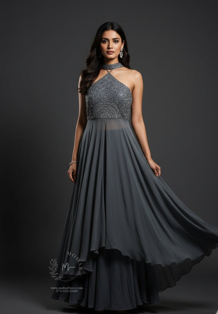 Dusty Grey Shade Indo-Western