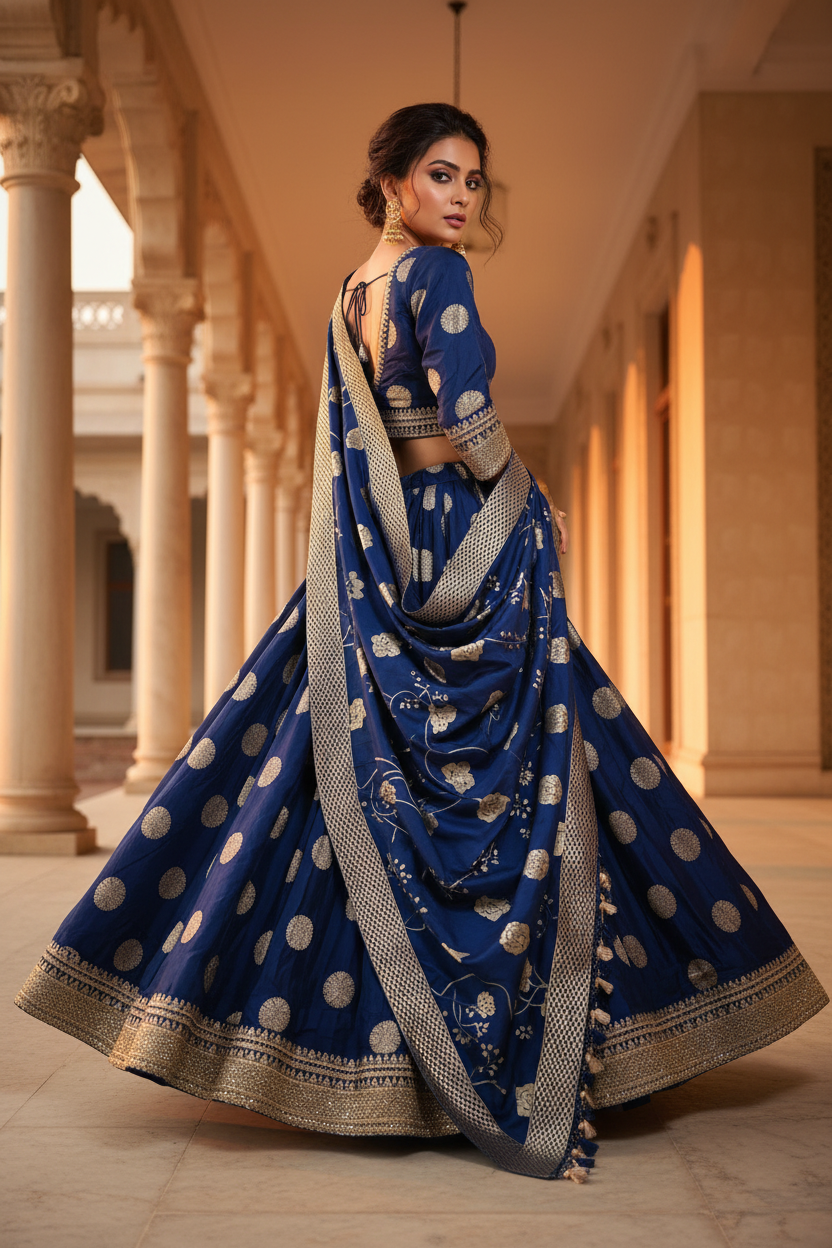 Royal Blue Lehenga – Back Pose