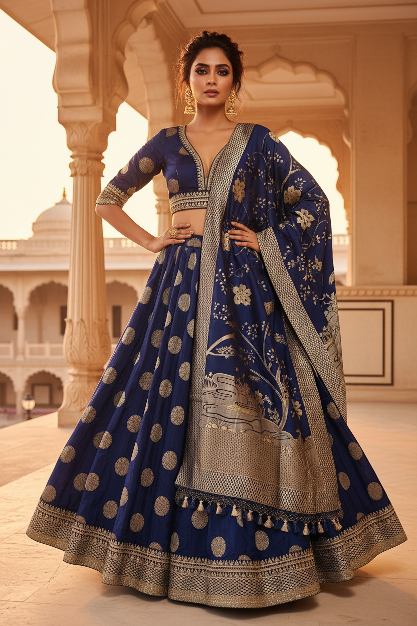 Royal Blue Lehenga – Front Pose