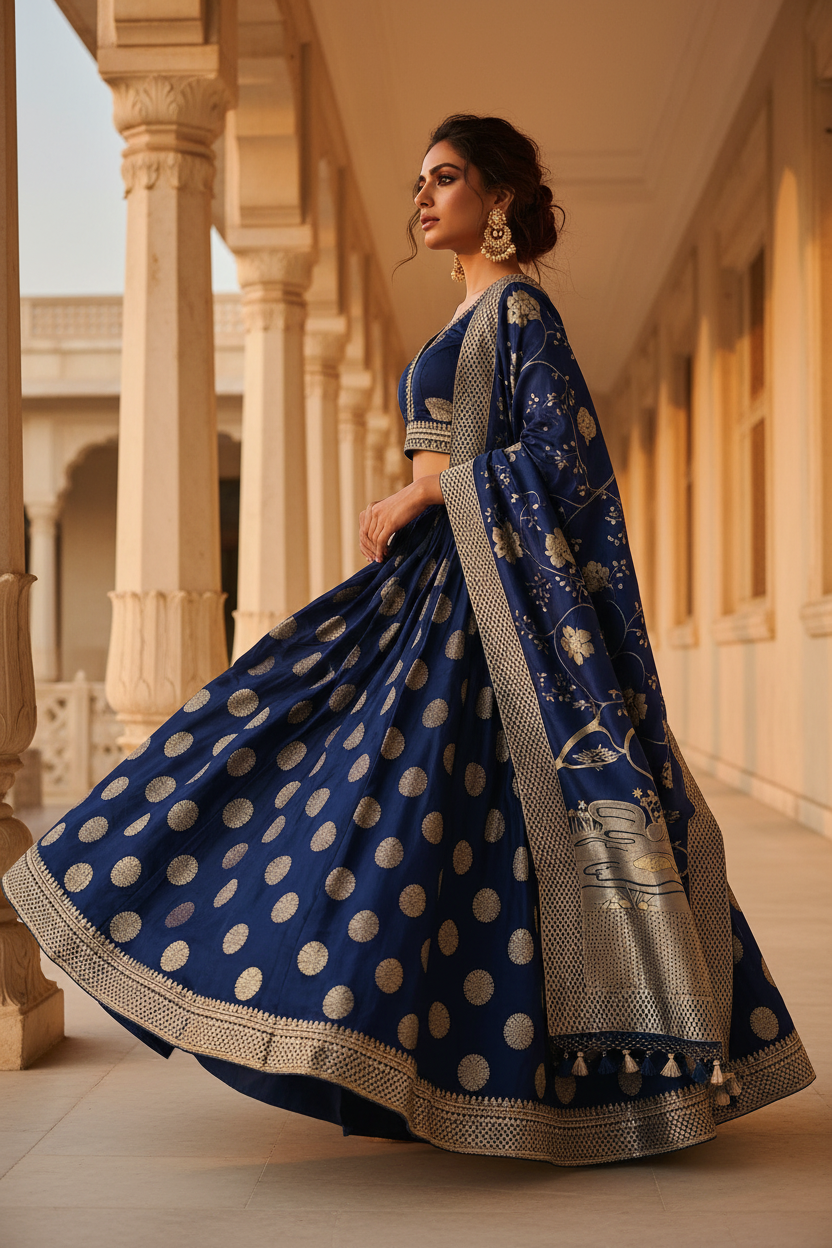 Royal Blue Lehenga – Side Pose