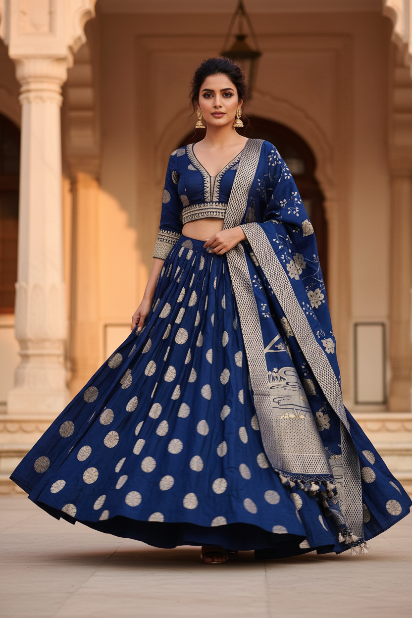 Royal Blue Lehenga – Walking Pose