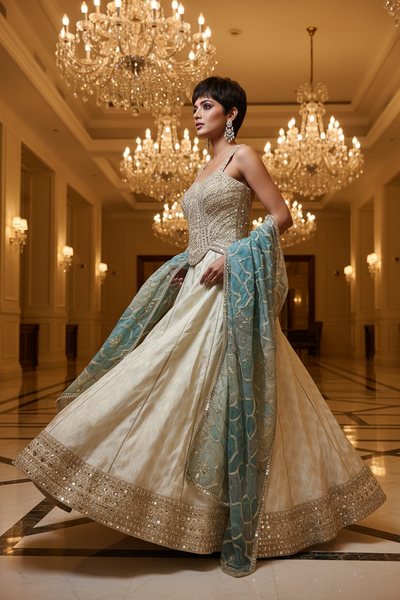 Ivory Mirror Corset Lehenga Set