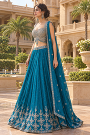 Side view of teal lehenga