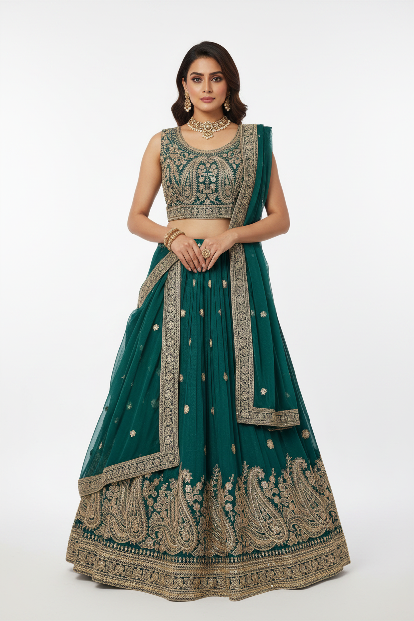 Teal Lehenga - Front Pose