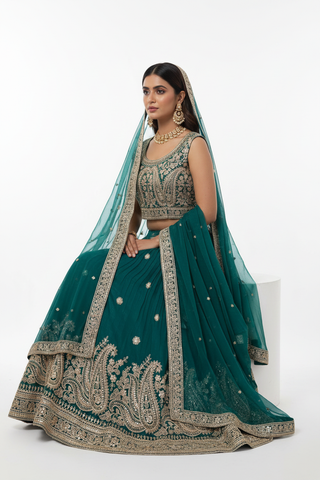 Teal Lehenga - Seated Pose