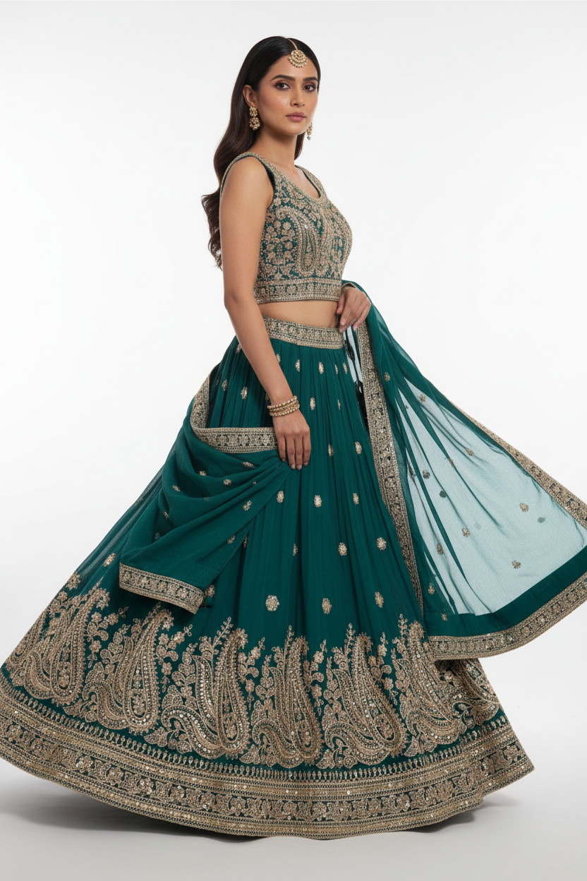 Teal Lehenga - Side Profile