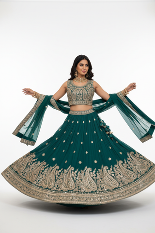 Teal Lehenga - Twirl Pose