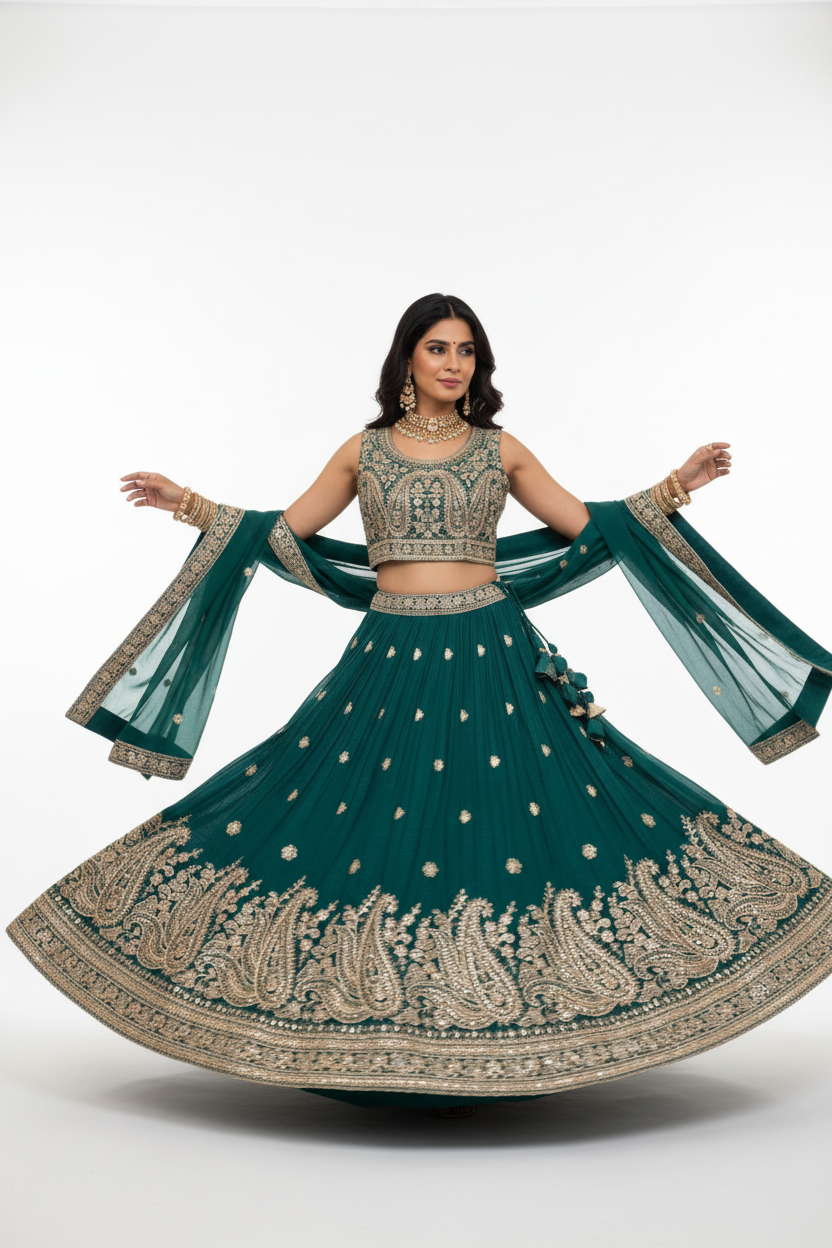 Teal Lehenga - Twirl Pose